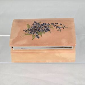 Alabaster Hinged Trinket Box Floral Pattern Blush Pink 4.5" x 2 7/8" x 1.75"